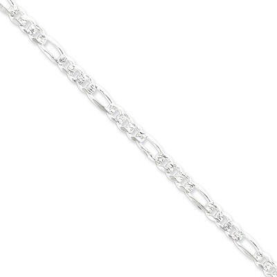 24 Inch 5.5mm Pave Flat Figaro Chain Sterling Silver QFF150-24, MPN: QFF150-24, 886774410937