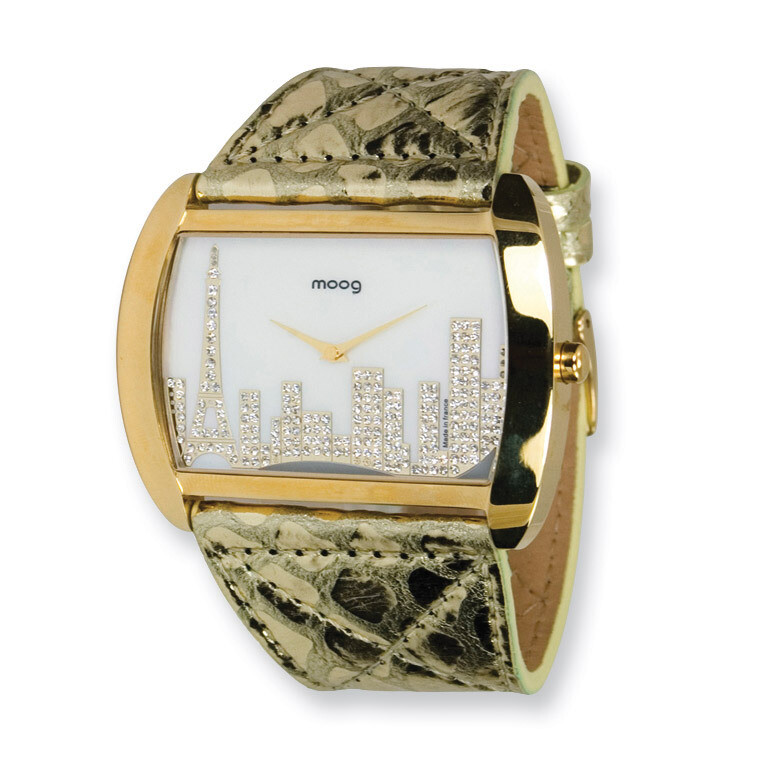 Moog Skyline IP Gold Case Gold Leather Strap Watch - Fashionista