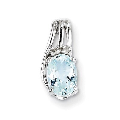 Aquamarine Oval Pendant Sterling Silver Rhodium-plated Diamond QP2979AQ, MPN: QP2979AQ, 883957435800