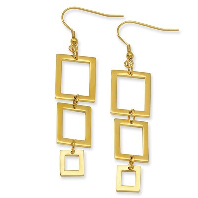 Gold IP plated Rectangle Dangle Earrings - Stainless Steel SRE109 by Chisel, MPN: SRE109, 883957747…