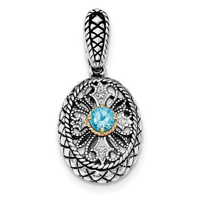 14k Accent Blue Topaz &amp; CZ Diamond Oval Pendant Sterling Silver Rhodium QP4557BT, MPN: QP4557BT, 88…