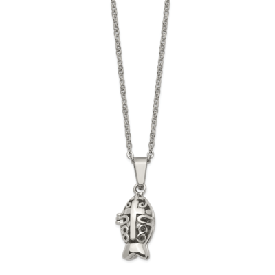 Antiqued Magnetic Fish Necklace Stainless Steel Polished SRN1386-18 by Chisel, MPN: SRN1386-18, 191…