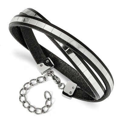 Italian Leather 14.5 Inch with 2 Inch ext Wrap Bracelet Stainless Steel Polished SRB2162 by Chisel,…