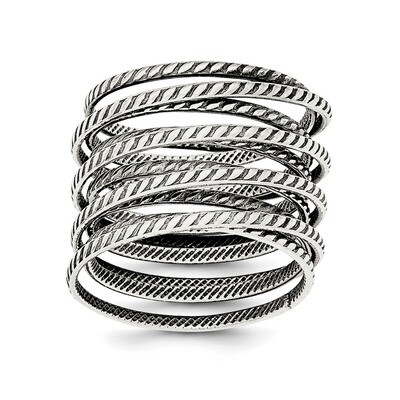 Textured One Piece Spring Ring Sterling Silver Antiqued QR6114, MPN: QR6114,