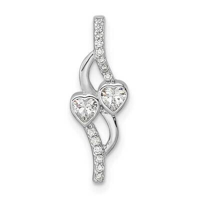 Double Heart CZ Diamond Pendant Sterling Silver Rhodium-Plated QP5454, MPN: QP5454,
