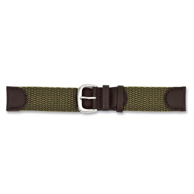 18mm Olive Army Style Nylon Leather Watch Band 7.5 Inch Silver-tone Buckle BA301-18, MPN: BA301-18,…