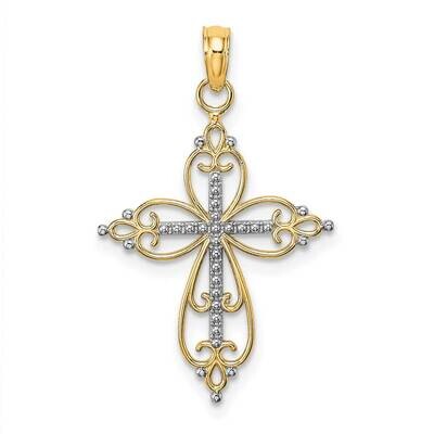 Beaded Cross Charm 14k Gold Rhodium K9443, MPN: K9443, 637218137183