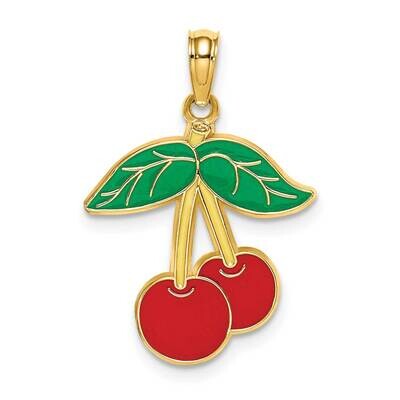 Cherries with Enamel Stem Leaf Flat 14k Gold K6899, MPN: K6899, 637218129775