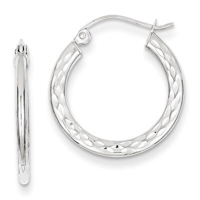 Diamond-cut 2.5x20mm Hollow Hoop Earrings 14k White Gold TL587, MPN: TL587, 883957468754