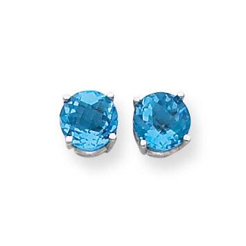 7mm Blue Topaz Checker Earrings 14k White Gold XE74WBC, MPN: XE74WBC, 883957098142