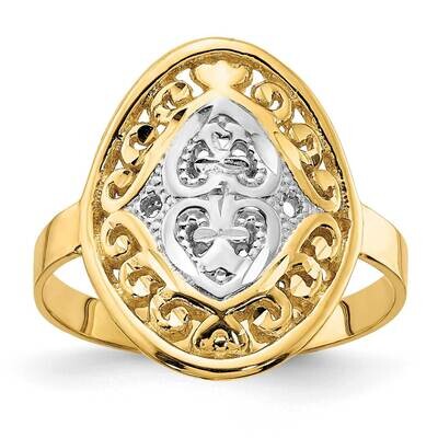 Oval Shield Hearts Ring 14k Gold Rhodium R937, MPN: R937, 196904042571