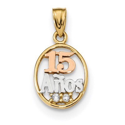 White Rhodium CZ Diamond 15 Anos Pendant 14k Two-Tone Gold K5885, MPN: K5885, 883957168517