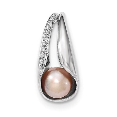 CZ 7-8mm FW Cultured Button Pink Pearl Pendant Sterling Silver QP4638
