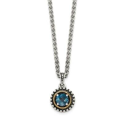 London Blue Topaz Necklace Sterling Silver with 14k Gold Accent QTC1633, MPN: QTC1633, 883957621227