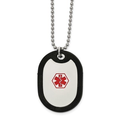 Red Enamel/Black Rubber Medical 24 Inch Necklace Stainless Steel Polished SRN2681-24 by Chisel, MPN…