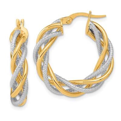 White Rhodium Polished Textured Twisted Hoop Earrings 14k Gold TF2117YW, MPN: TF2117YW, 883957990088