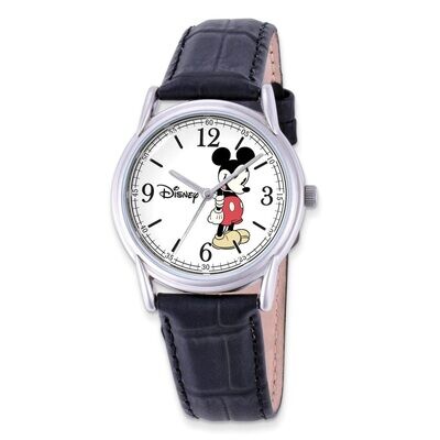 Disney Black Leather Strap Mickey Mouse Watch Adult Size XWA4384, MPN: XWA4384, 843231067516