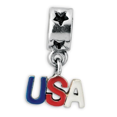 Enameled USA Dangle Bead - Sterling Silver QRS1964, MPN: QRS1964, 883957505688