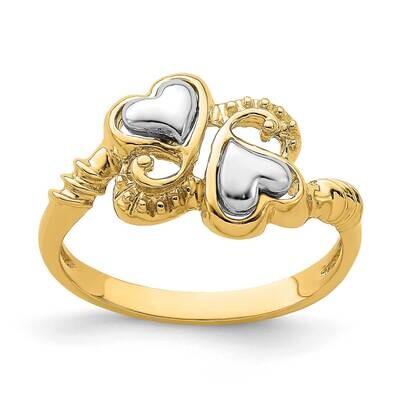 Hearts with Swirl Design Ring 14k Gold Rhodium R917, MPN: R917,