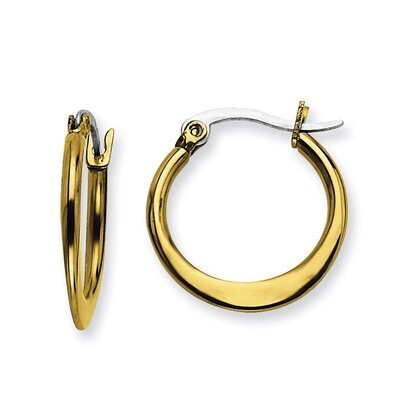 Gold IP plated Tapered 19mm Hoop Earrings - Stainless Steel SRE571 by Chisel, MPN: SRE571, 88395757…