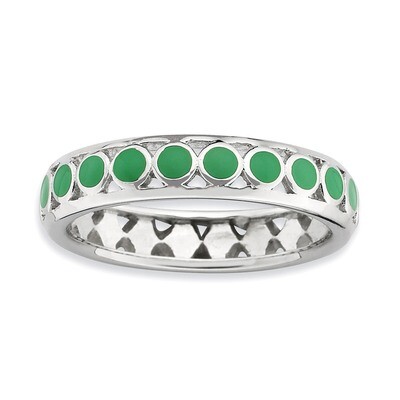 Green Circles Enameled Ring - Sterling Silver Polished QSK594, MPN: QSK594, 886774173337