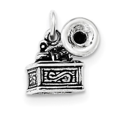 Antiqued &amp; Textured Phonograph Pendant Sterling Silver QC8817