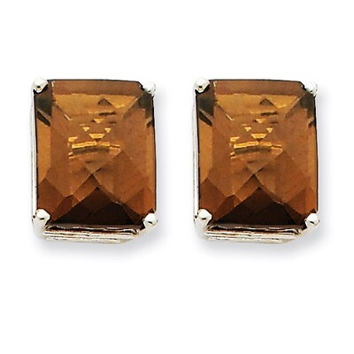 12x10mm Emerald Smokey Quartz Earrings 14k White Gold XE70WCQ, MPN: XE70WCQ, 883957096902