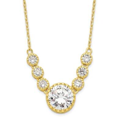 CZ Diamond with 2 In Extender Necklace 16 Inch Sterling Silver Gold-Tone QGY6144-16, MPN: QGY6144-1…