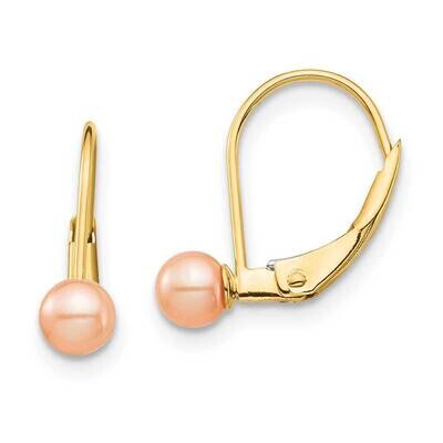 4-5mm Pink Round Freshwater Cultured Pearl Leverback Earrings 14k Gold SE2969 by Madi K, MPN: SE296…