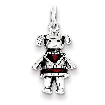Enameled Red Girl Antiqued Sterling Silver QC3704, MPN: QC3704, 883957478975