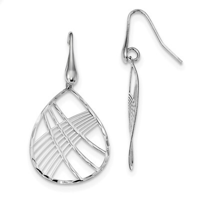 Diamond-cut Teardrop Shepherd Hook Earrings Sterling Silver Rhodium Plated QE13047, MPN: QE13047, 8…