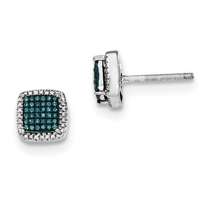 Blue and White Diamond Square Screwback Earrings Sterling Silver QE12913, MPN: QE12913, 886774967066