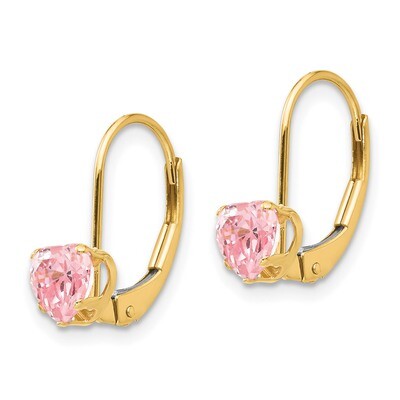 Pink Synthetic Diamond Heart Leverback Earrings - 14k Gold SE2155 by Madi K, MPN: SE2155, 886774999…