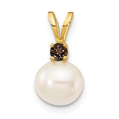 7-7.5mm White Round Freshwater Cultured Pearl Smoky Quartz Pendants 14k Gold XF741_SQ, MPN: XF741_S…