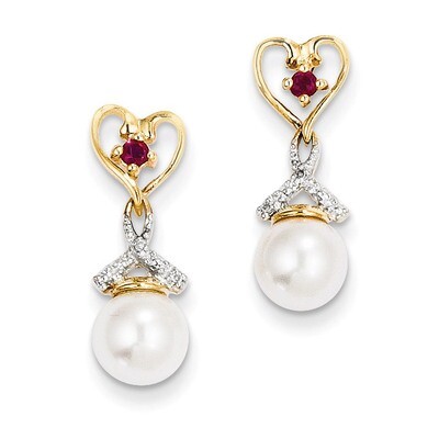 Diamond 7-8mm Cultured PEarringsl &amp; Created African Ruby Post Earrings 14k Gold XE2500AA, MPN: XE25…