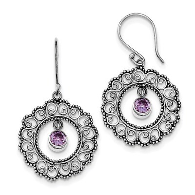 Antiqued Amethyst Shepherd Hook Earrings Sterling Silver Rhodium-plated QE12611AM, MPN: QE12611AM, …