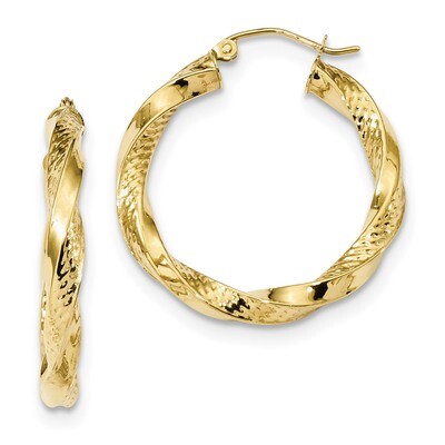 Polished &amp; Textured Twist Hoop Earrings 10k Gold 10TC403, MPN: 10TC403, 191101344374