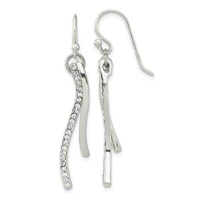 CZ Diamond Wavy Bar Dangle Shephard Hook Earrings Sterling Silver Polished QE16232, MPN: QE16232, 1…