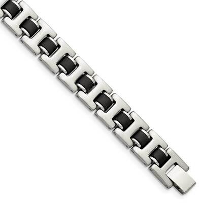 Black Rubber Bracelet Stainless Steel Brushed SRB1593-8.5 by Chisel, MPN: SRB1593-8.5, 191101391637