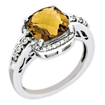 Whiskey Quartz Ring Sterling Silver Diamond QR3040WQ, MPN: QR3040WQ, 883957629476