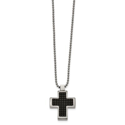 Black IP Textured Cross Necklace Stainless Steel Brushed and Polished SRN2032-22 by Chisel, MPN: SR…
