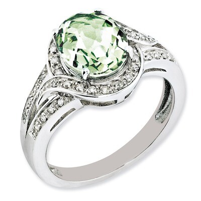 Green Quartz Ring Sterling Silver Diamond QR3026AG, MPN: QR3026AG, 883957403144