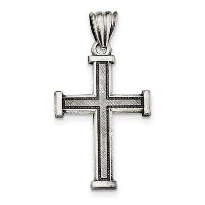 Polished and Brushed Latin Cross Pendant Sterling Silver Antiqued QC8168, MPN: QC8168, 191101365355