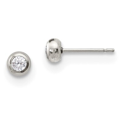 3mm Bezel Diamond CZ Stud Post Earrings Stainless Steel Polished SRE1067 by Chisel, MPN: SRE1067, 1…