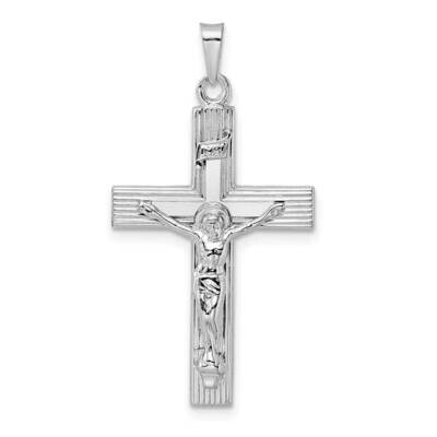 Solid Inri Striped Crucifix Pendant 14k White Gold Polished XR2066, MPN: XR2066,