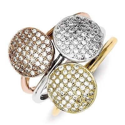 Sterling Silver Micro Pave Vermeil Polished Trio Stackable Ring QR4291-7