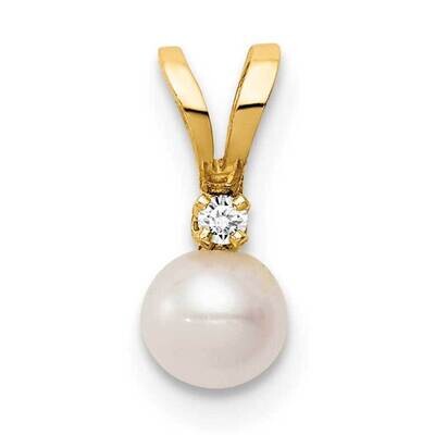 4-5mm White Near Round Freshwater Cultured Pearl Pendant 14k Gold CZ Diamond SE3006 by Madi K, MPN:…