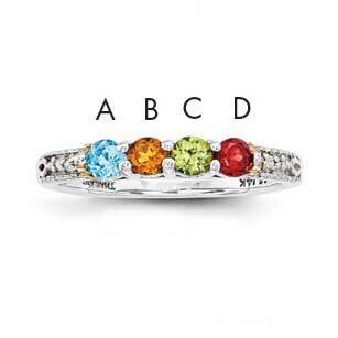 Four-Stone and Diamond Mother&#39;s Ring Sterling Silver &amp; 14k Gold QMR33/4SY-10, MPN: QMR33_4--6,