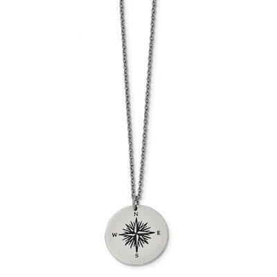 Enamel THOSE WHO WANDER Compass Necklace Stainless Steel Polished SRN2438-22 by Chisel, MPN: SRN243…