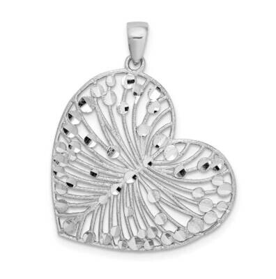 Brushed &amp; Polished Diamond-cut Heart Pendant Sterling Silver Rhodium-plated QP5079, MPN: QP5079, 88…